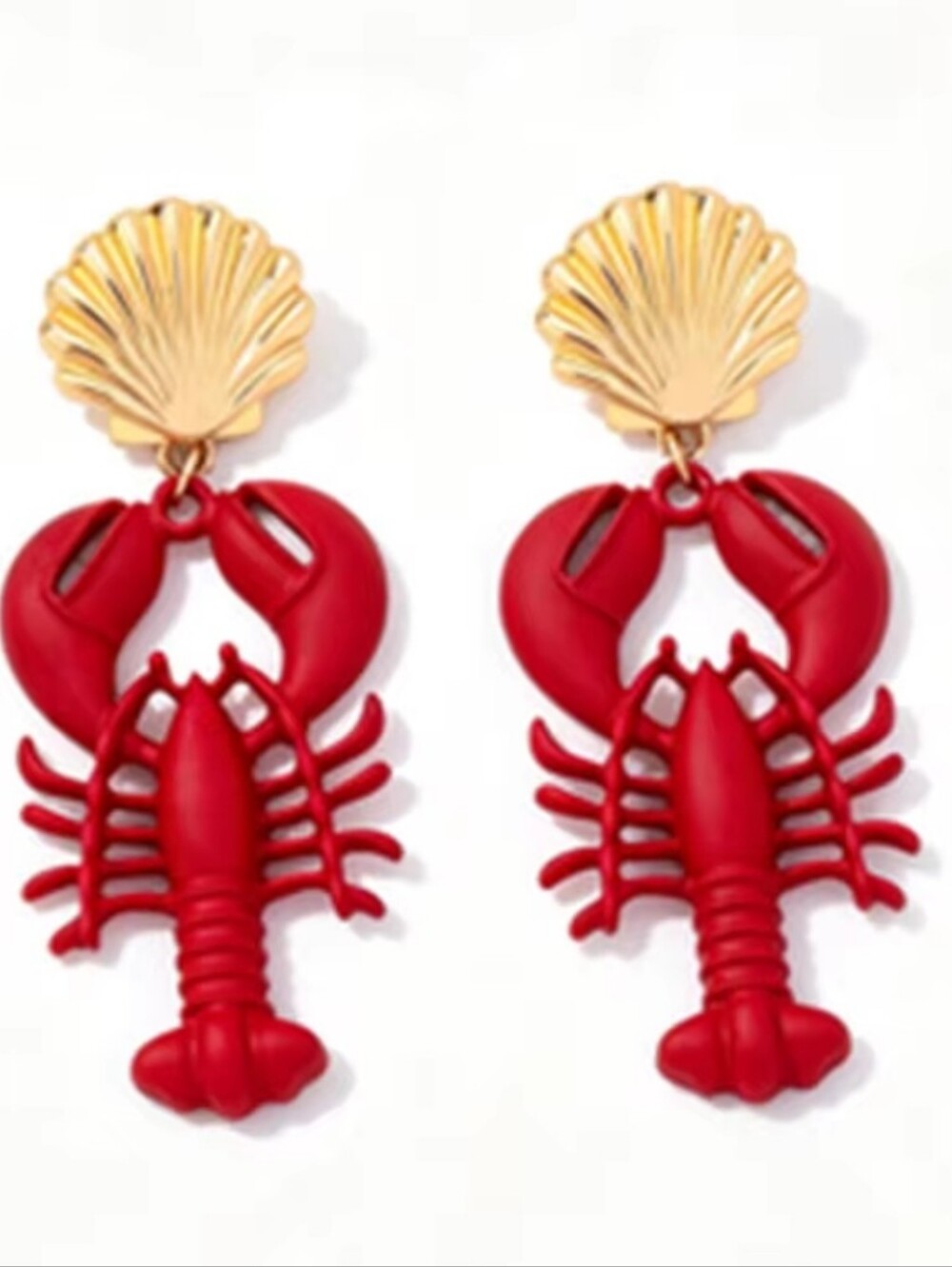 New! Red Lobster Gold Shell Drop Earrings Crawfish ( 1005) - Picture 2 of 5